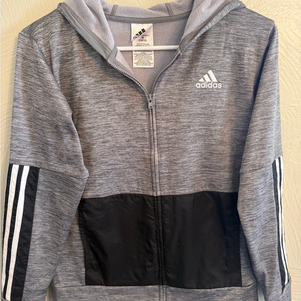 Adidas Kids Heather Gray and Black Zip-Up Hoodie